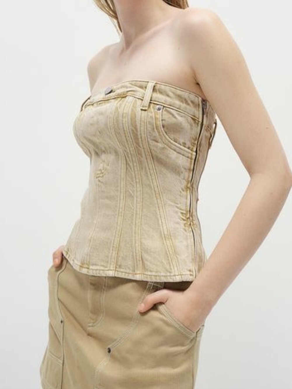 Beige Strapless Denim Corset Top Sz.XXS NWT